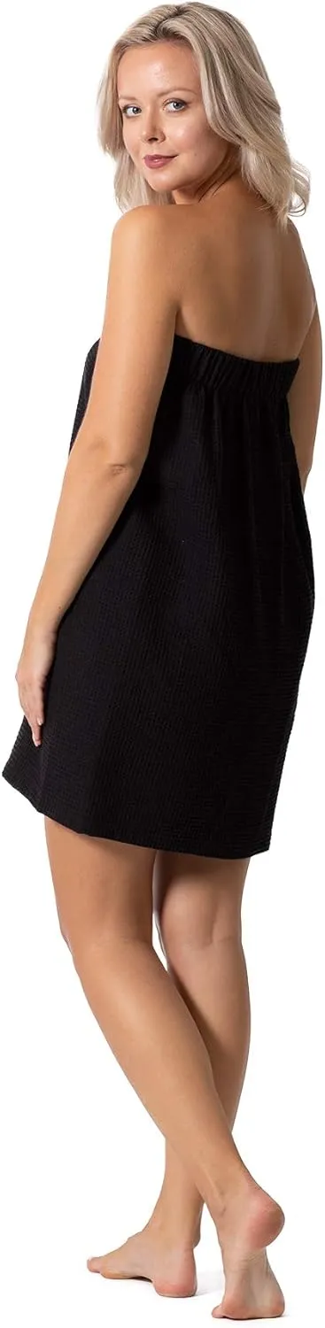 Turkish Linen Women’s Waffle Spa Body Wrap with Adjustable Closure