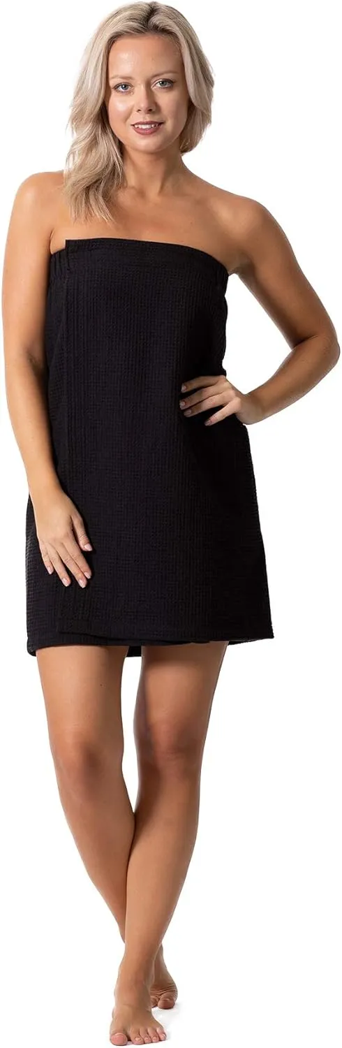 Turkish Linen Women’s Waffle Spa Body Wrap with Adjustable Closure