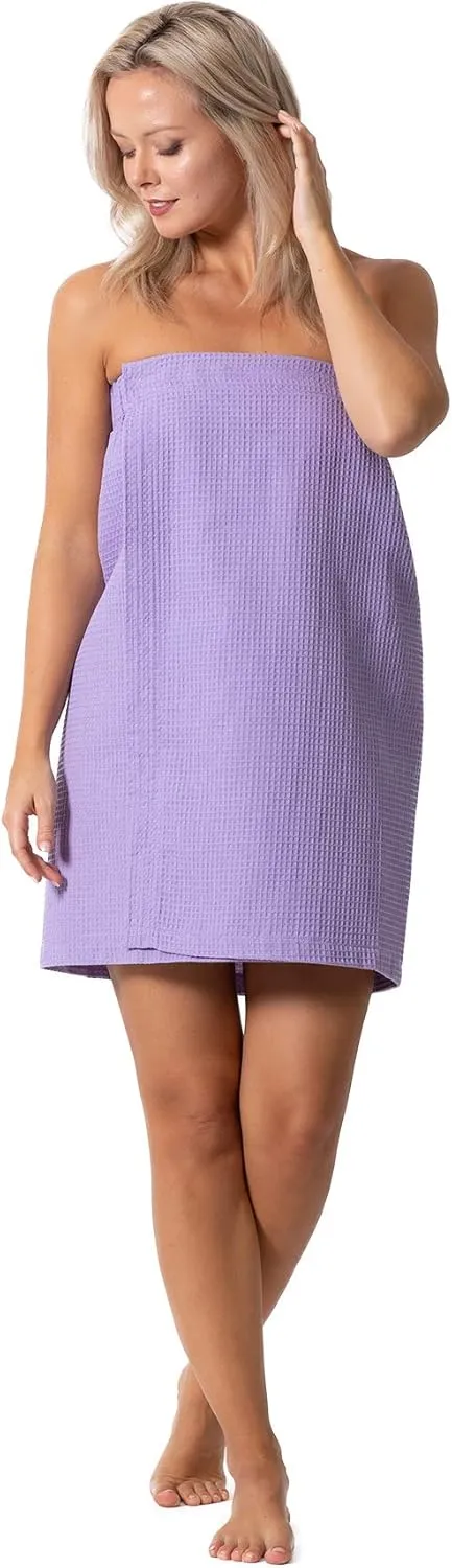 Turkish Linen Women’s Waffle Spa Body Wrap with Adjustable Closure