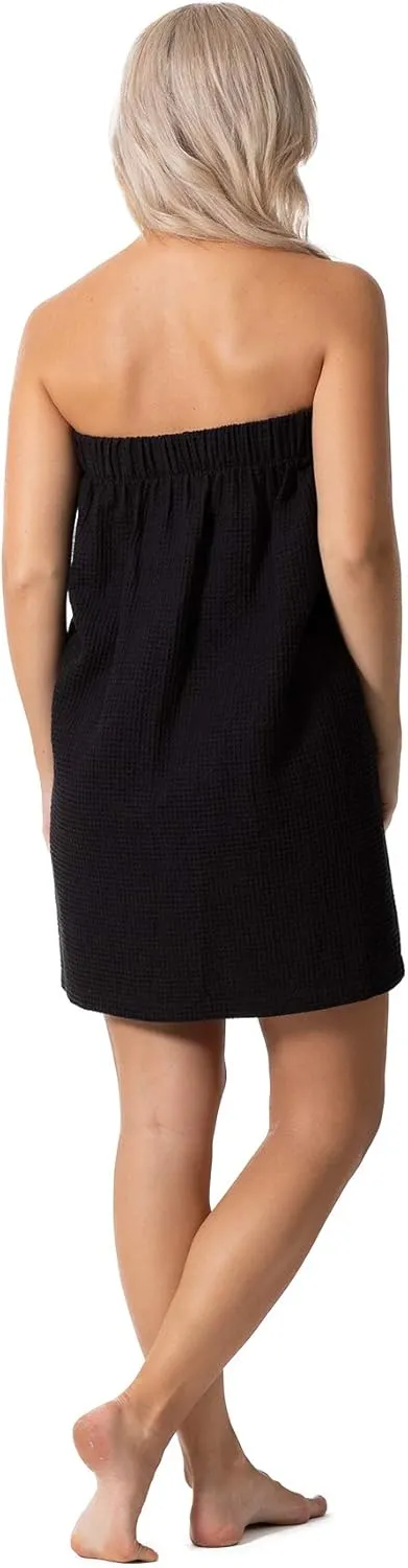 Turkish Linen Women’s Waffle Spa Body Wrap with Adjustable Closure