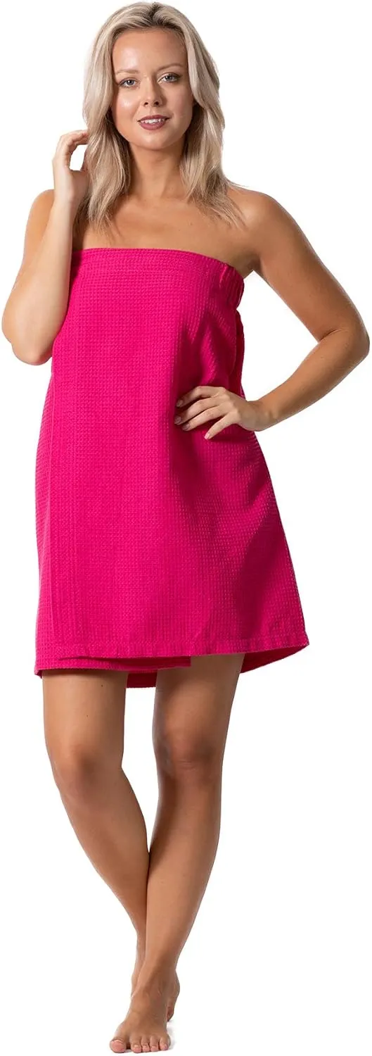 Turkish Linen Women’s Waffle Spa Body Wrap with Adjustable Closure