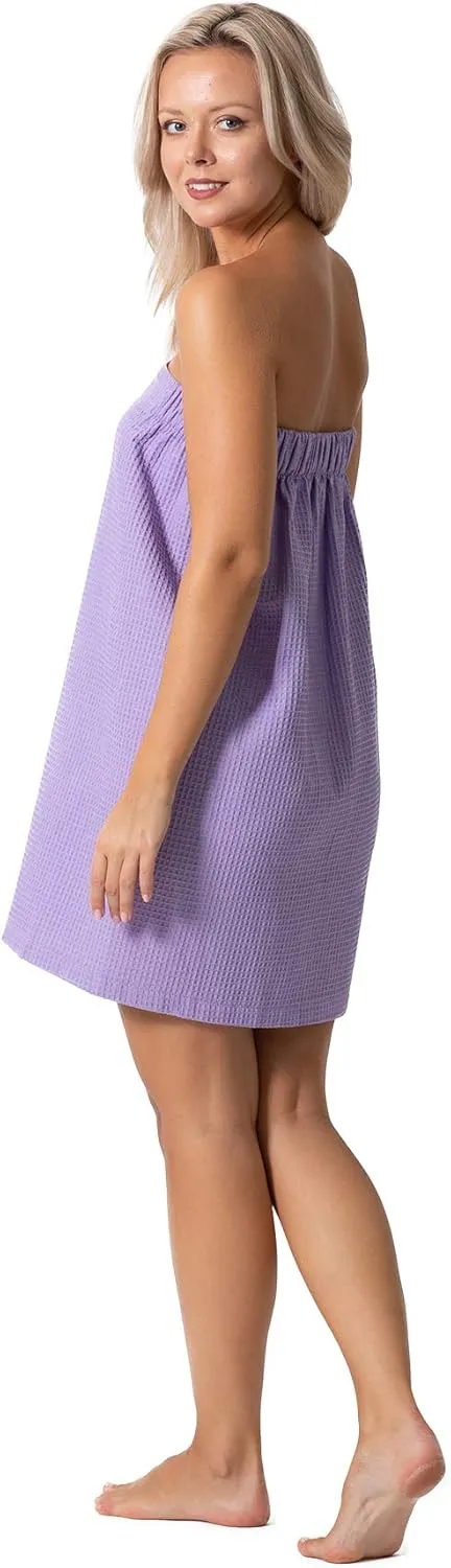 Turkish Linen Women’s Waffle Spa Body Wrap with Adjustable Closure