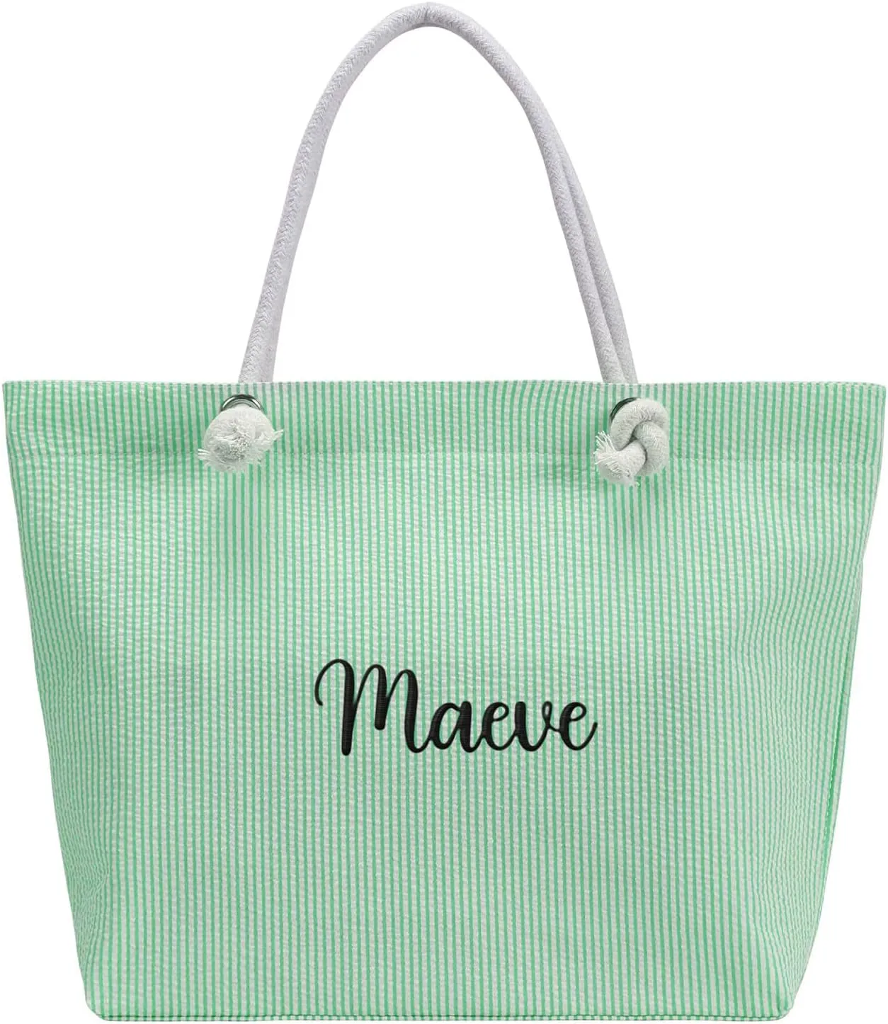Ulico Personalzied Seersucker Beach Tote Bag,Cute Custom Embroidered Name Reusable Grocery Shoulder Bag for Women