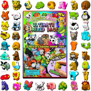 Ultimate Mixed Bag 25ct – Collectable Mini Squishy Toys with 25 Mystery Animal Squishies Capsules, Desk Toys & Toppers for Pencil Erasers, Ideal Fidget Party Favors for Kids & Student Gifts