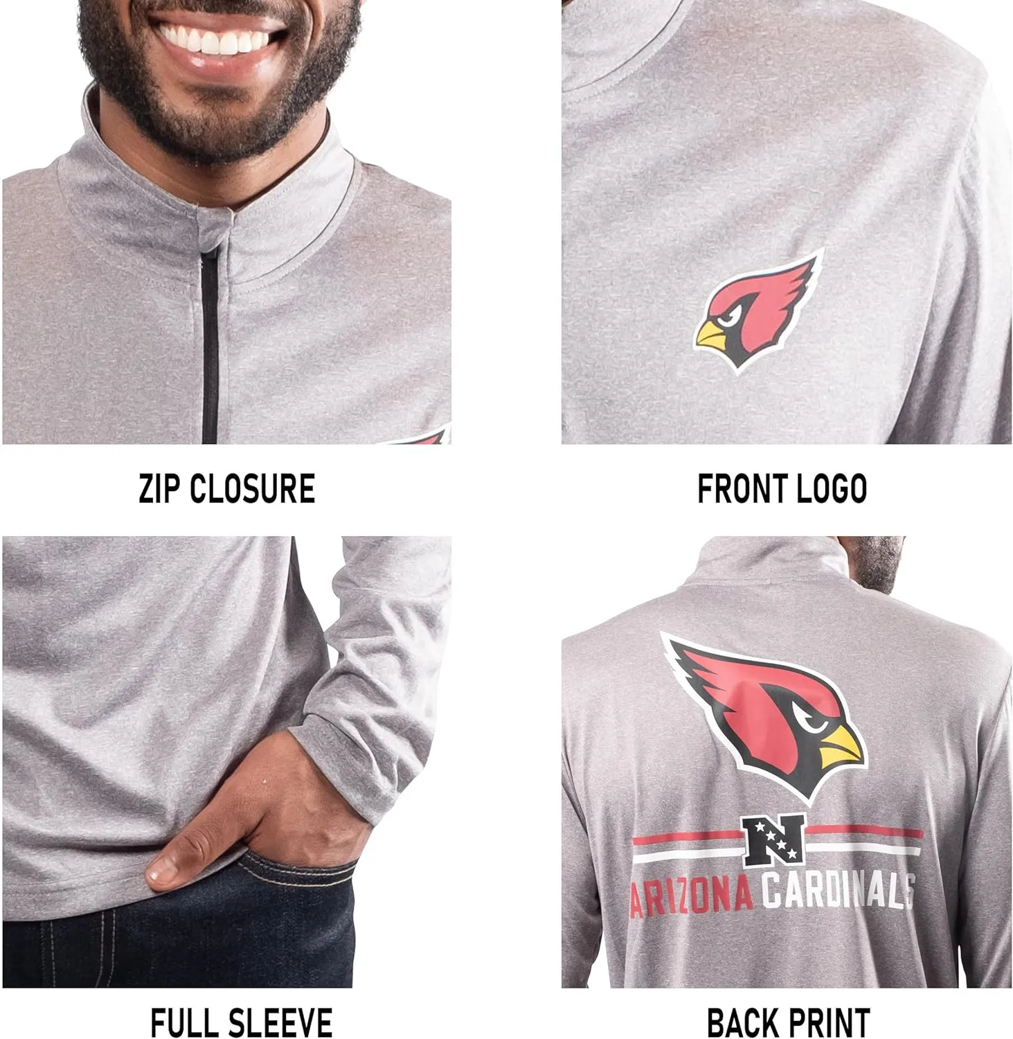 Ultra Game Adults NFL Official Super Soft Quarter Zip Long Sleeve T-Shirt