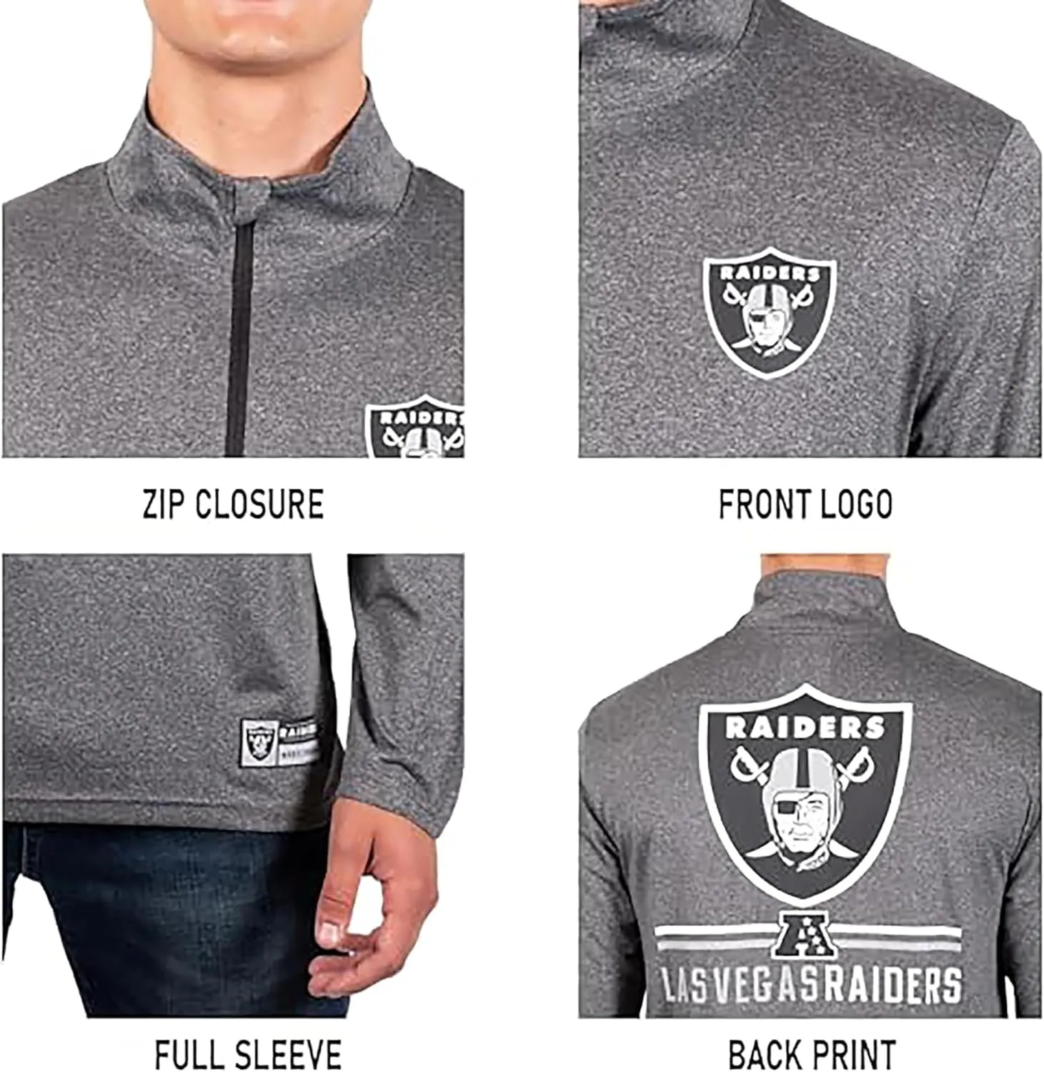 Ultra Game Adults NFL Official Super Soft Quarter Zip Long Sleeve T-Shirt