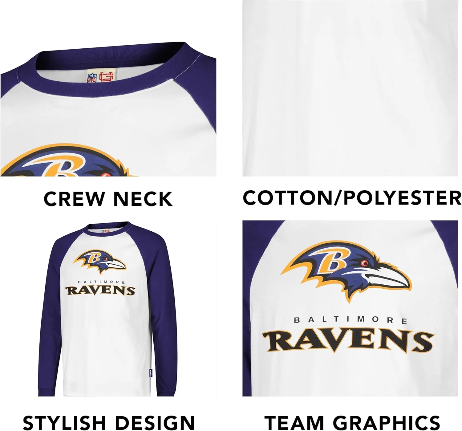 Ultra Game Adults NFL Official Super Soft Raglan Baseball Long Sleeve T-Shirt