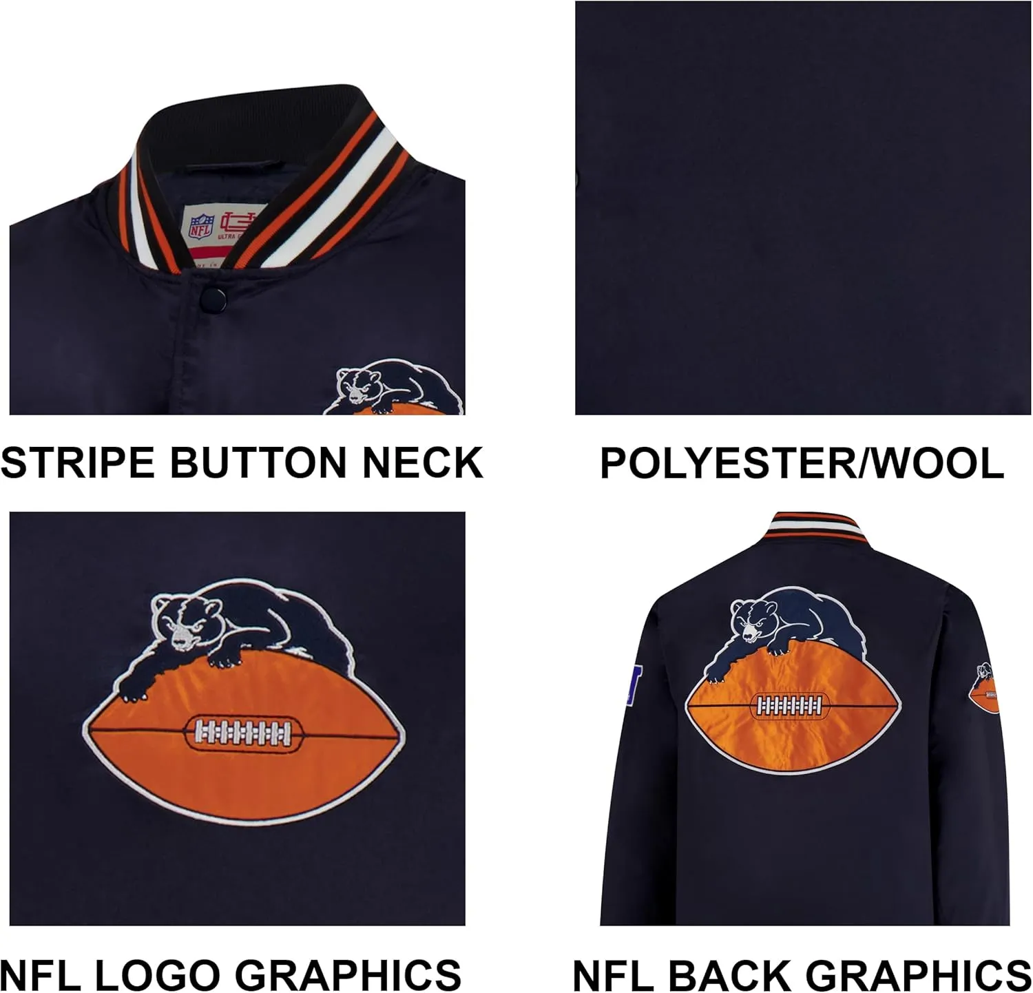 Ultra Game Adults NFL Official Supreme Satin Heritage Jacket