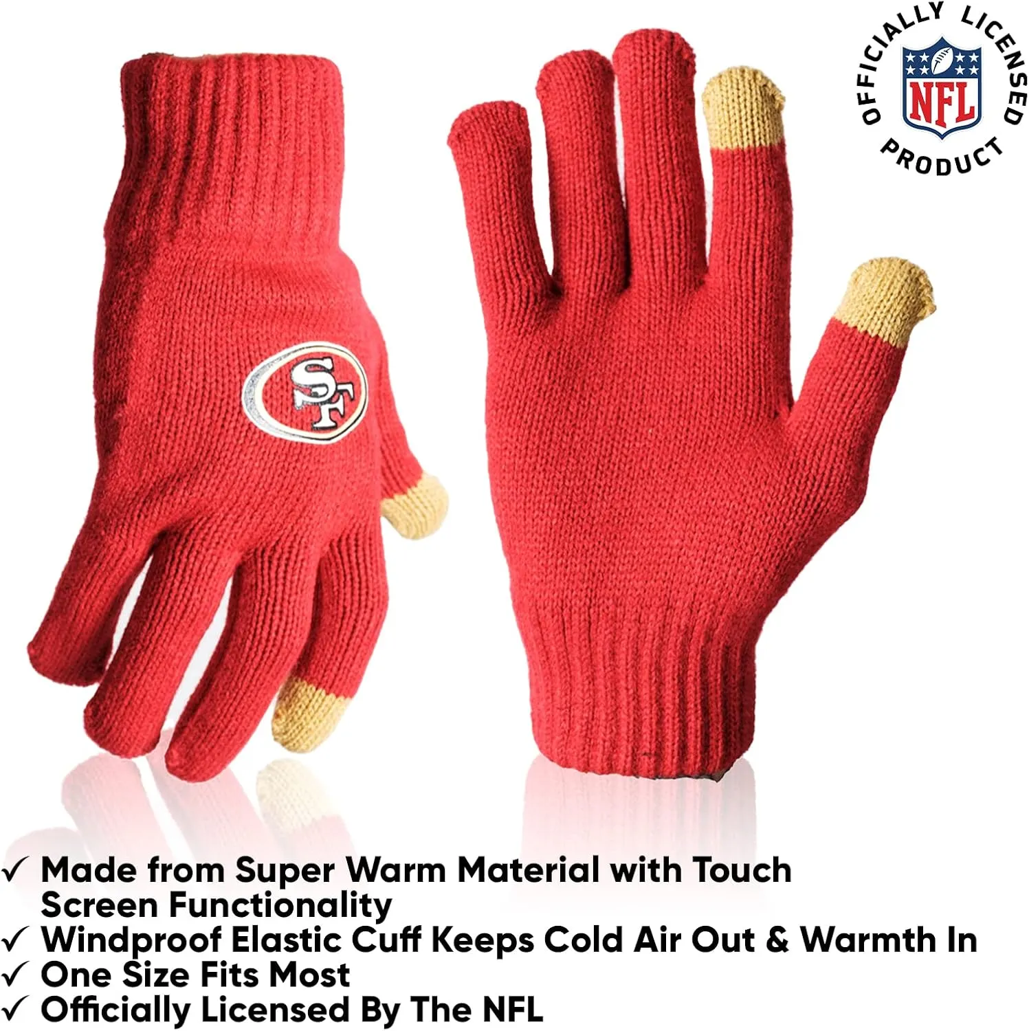Ultra Game Adults Unisex NFL Official Super Soft Winter Beanie Knit Hat With Extra Warm Touch Screen Gloves
