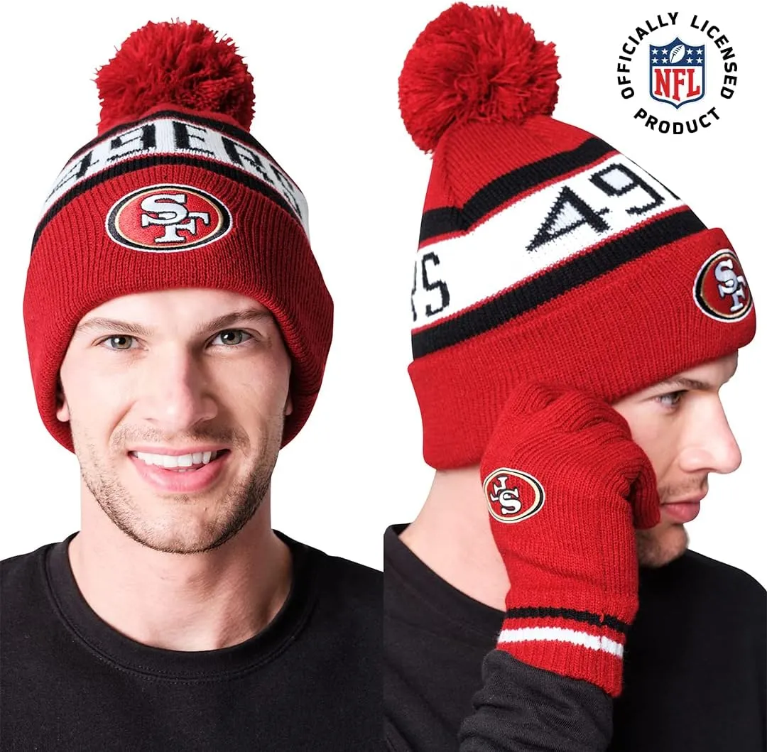 Ultra Game Adults Unisex NFL Official Super Soft Winter Beanie Knit Hat With Extra Warm Touch Screen Gloves