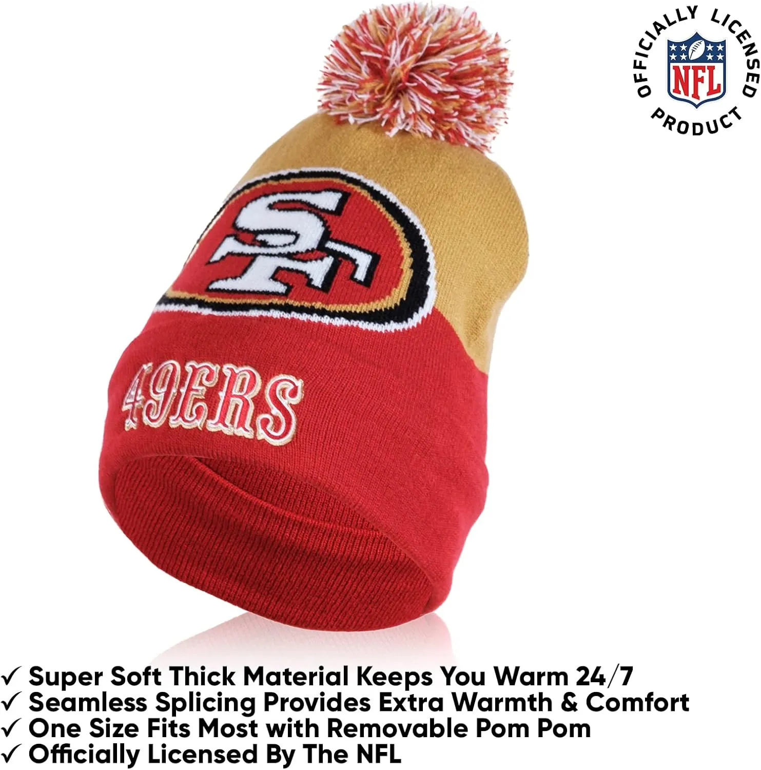 Ultra Game Adults Unisex NFL Official Super Soft Winter Beanie Knit Hat With Extra Warm Touch Screen Gloves