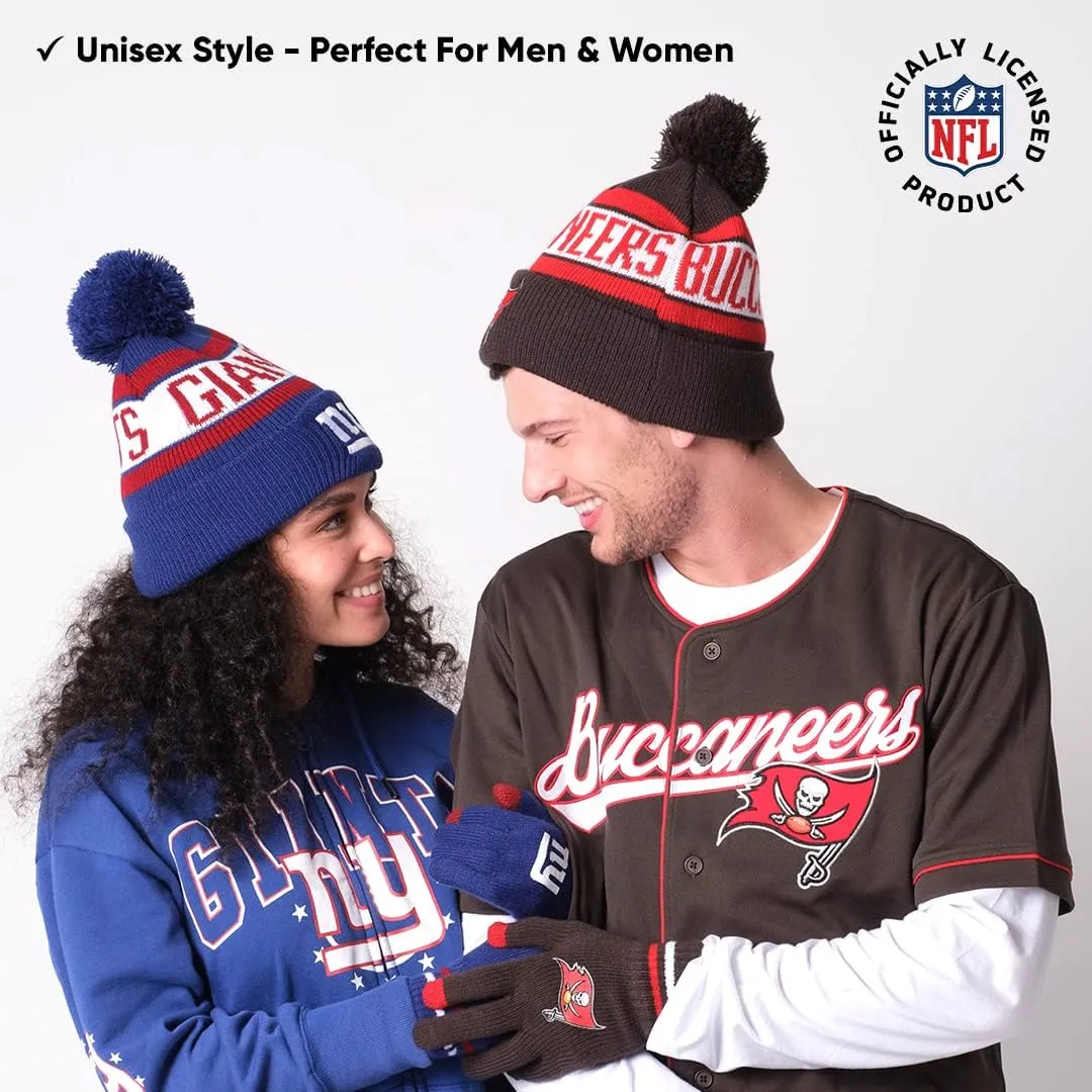 Ultra Game Adults Unisex NFL Official Super Soft Winter Beanie Knit Hat With Extra Warm Touch Screen Gloves