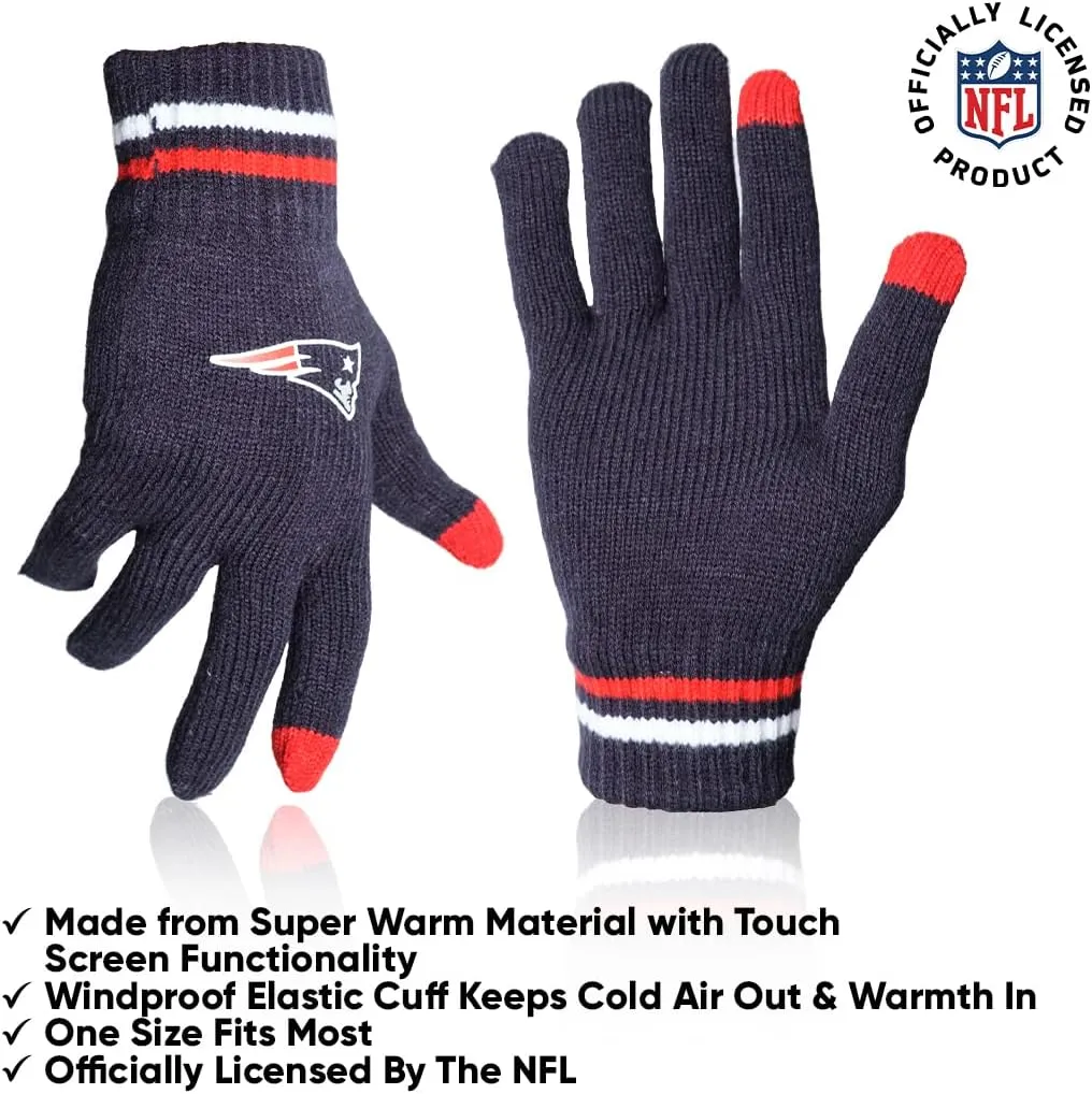 Ultra Game Adults Unisex NFL Official Super Soft Winter Beanie Knit Hat With Extra Warm Touch Screen Gloves
