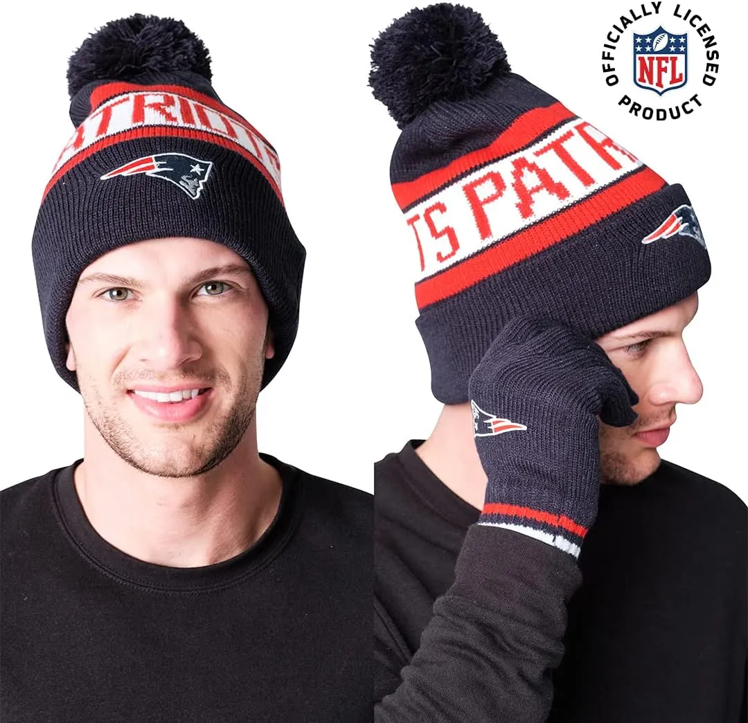 Ultra Game Adults Unisex NFL Official Super Soft Winter Beanie Knit Hat With Extra Warm Touch Screen Gloves