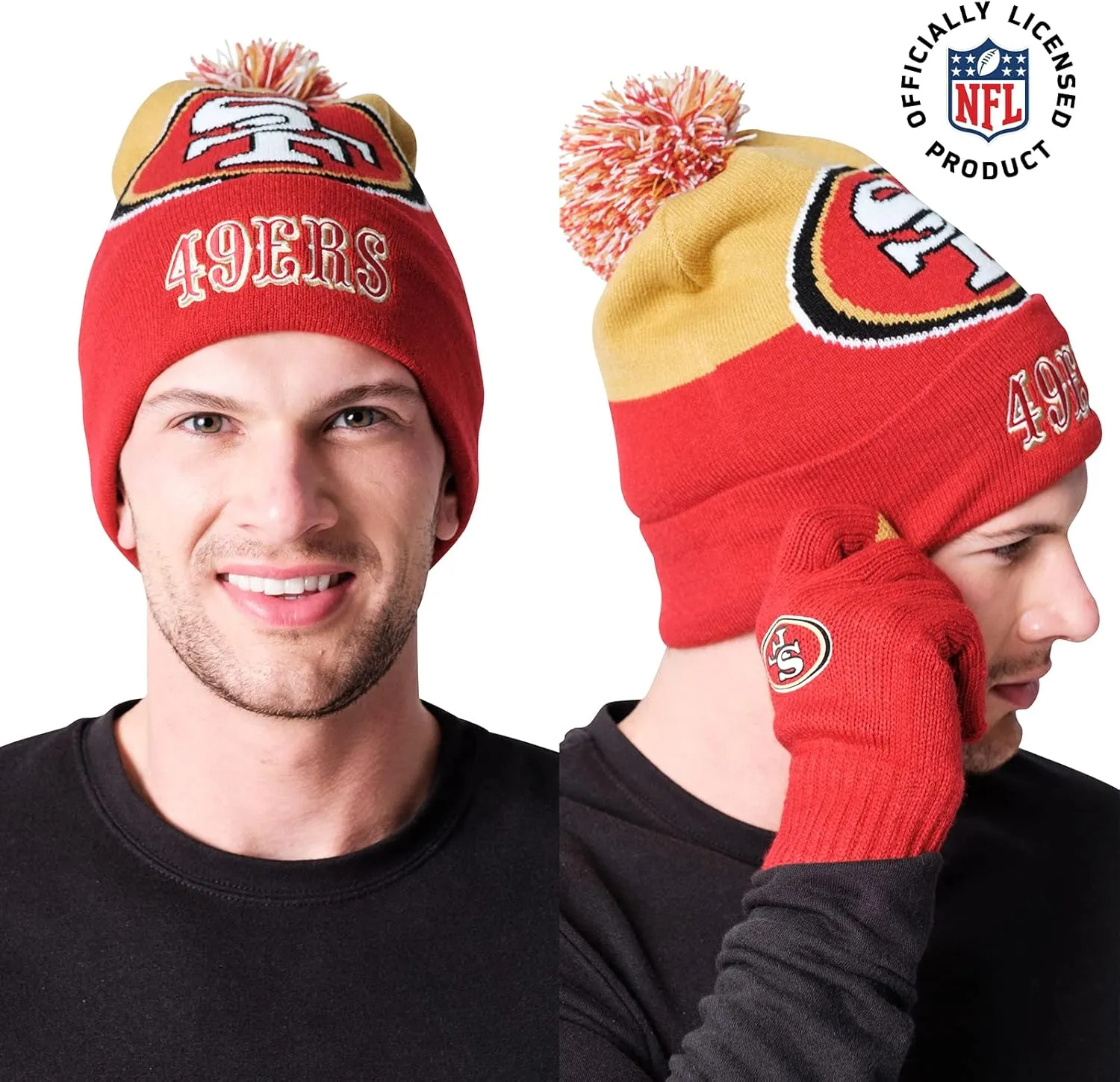 Ultra Game Adults Unisex NFL Official Super Soft Winter Beanie Knit Hat With Extra Warm Touch Screen Gloves