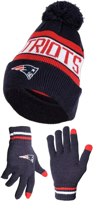 Ultra Game Adults Unisex NFL Official Super Soft Winter Beanie Knit Hat With Extra Warm Touch Screen Gloves