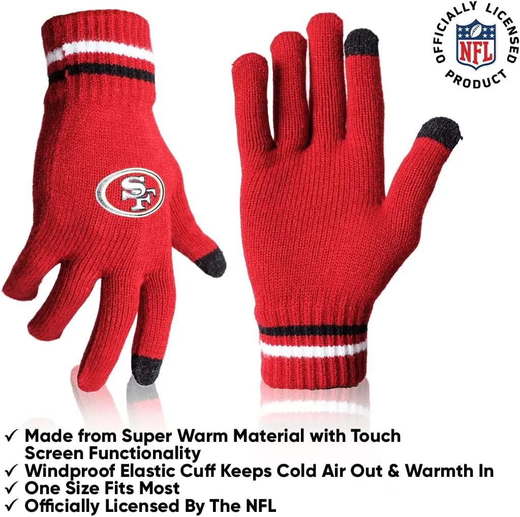 Ultra Game Adults Unisex NFL Official Super Soft Winter Beanie Knit Hat With Extra Warm Touch Screen Gloves