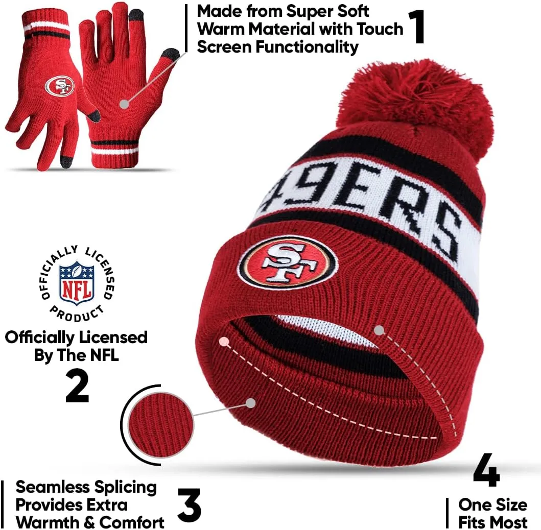 Ultra Game Adults Unisex NFL Official Super Soft Winter Beanie Knit Hat With Extra Warm Touch Screen Gloves