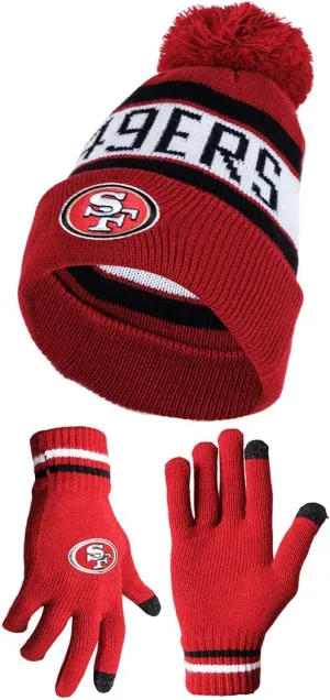 Ultra Game Adults Unisex NFL Official Super Soft Winter Beanie Knit Hat With Extra Warm Touch Screen Gloves