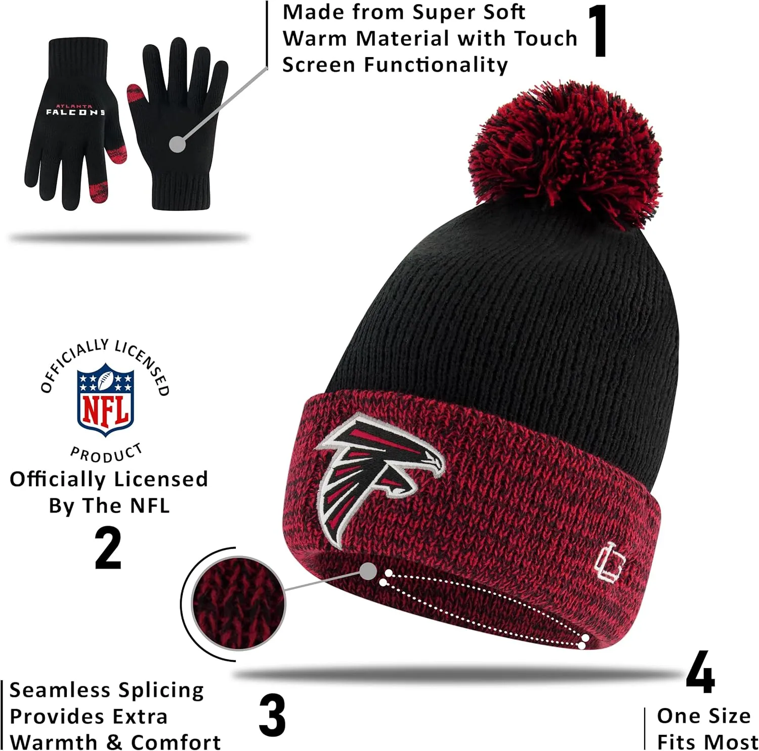 Ultra Game Unisex Kid's Super Soft Two Tone Winter Beanie Knit Hat with Extra Warm Touch Screen Gloves