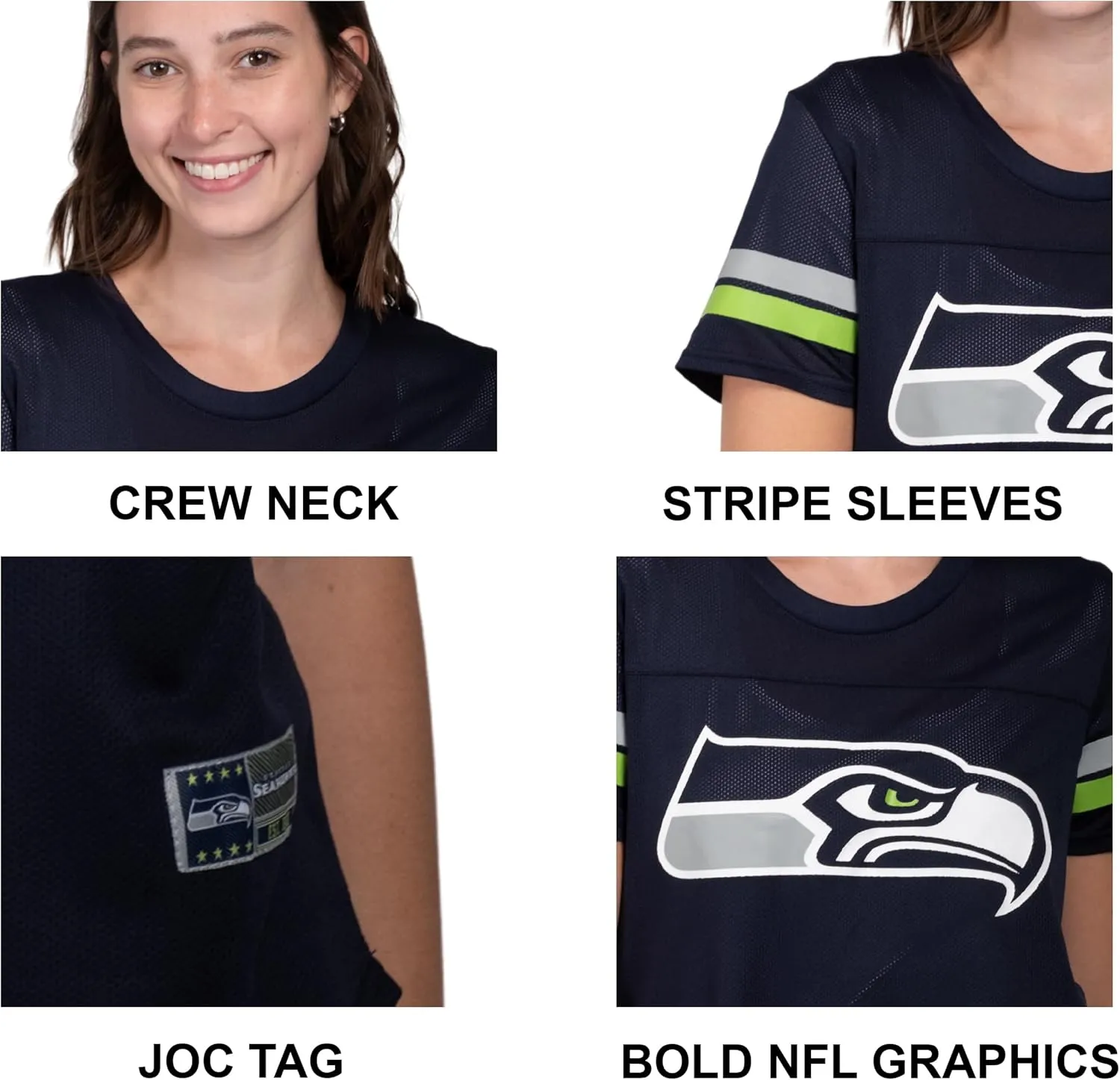 Ultra Game Women's NFL Official Soft Mesh Varsity Stripe T-Shirt