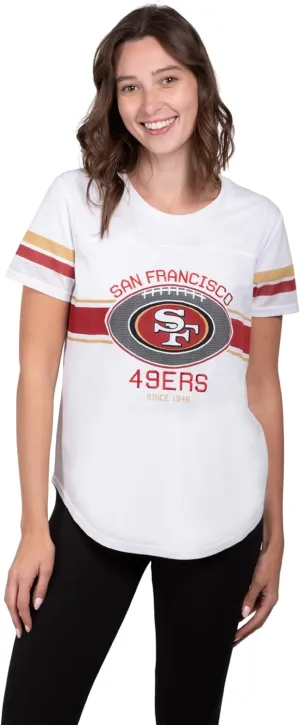 Ultra Game Women's NFL Official Soft Mesh Varsity Stripe T-Shirt