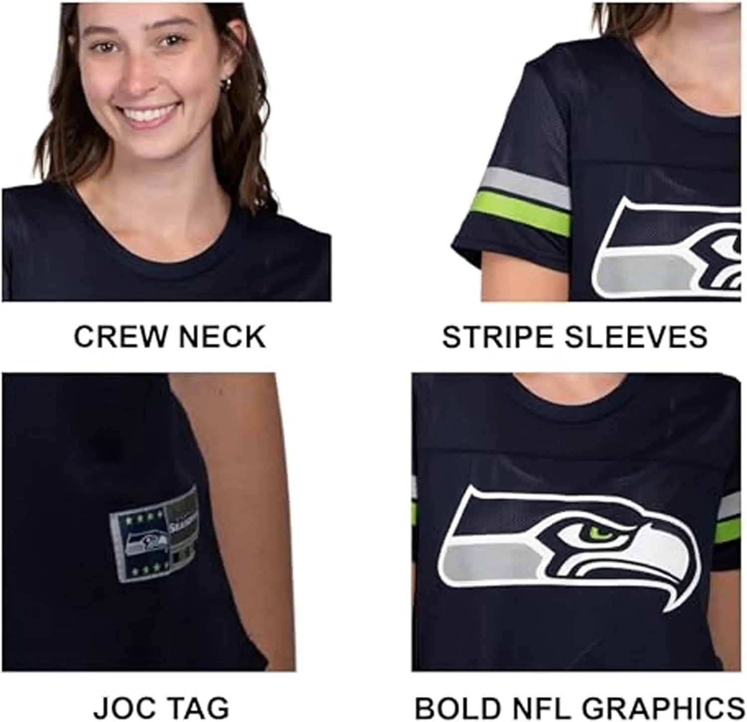 Ultra Game Women's NFL Official Soft Mesh Varsity Stripe T-Shirt