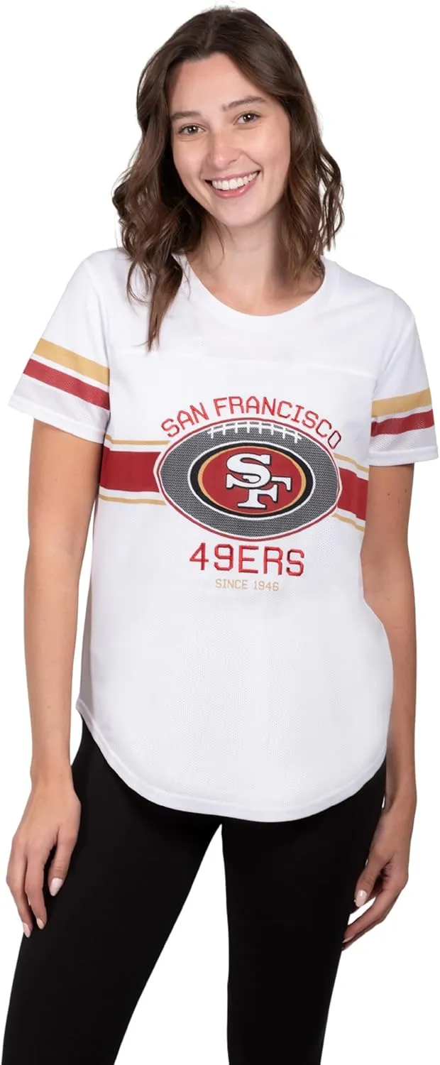 Ultra Game Women's NFL Official Soft Mesh Varsity Stripe T-Shirt
