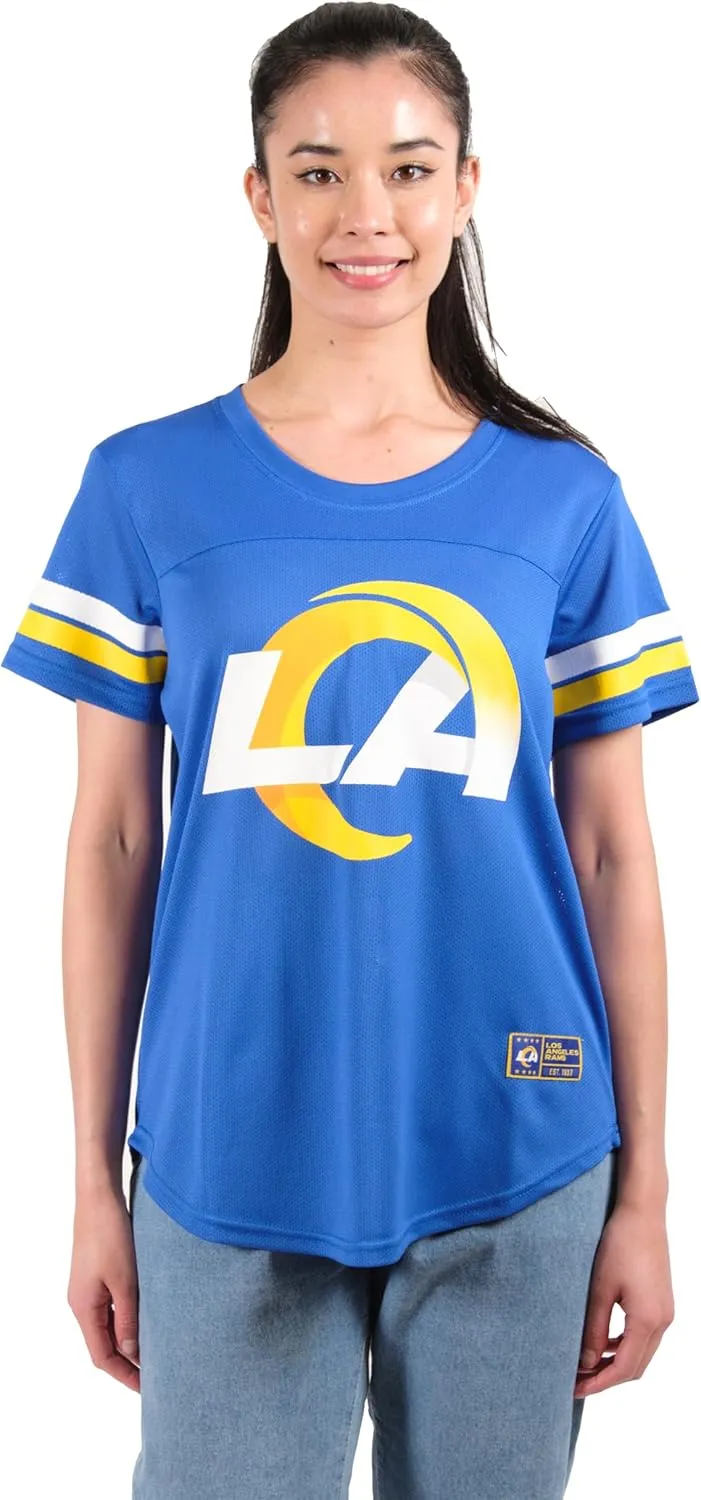 Ultra Game Women's NFL Official Soft Mesh Varsity Stripe T-Shirt
