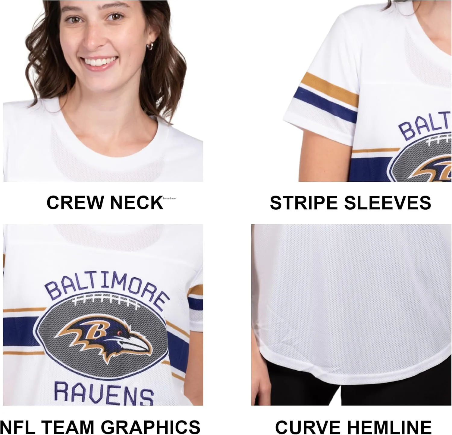 Ultra Game Women's NFL Official Soft Mesh Varsity Stripe T-Shirt