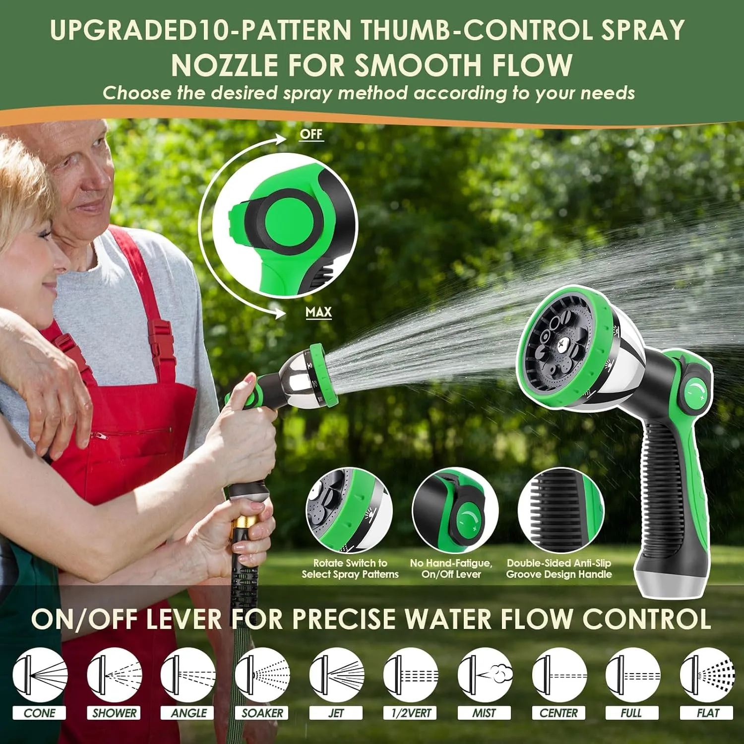Ultra Lightweight Garden Hose 75 ft, NON-EXPANDABLE Flexible Water Hose with 10-Mode Nozzle, Kink-Resistant, Leak-Proof, High-Density Fabric, Extra Strong Connector, Shut-Off Valve & Holder
