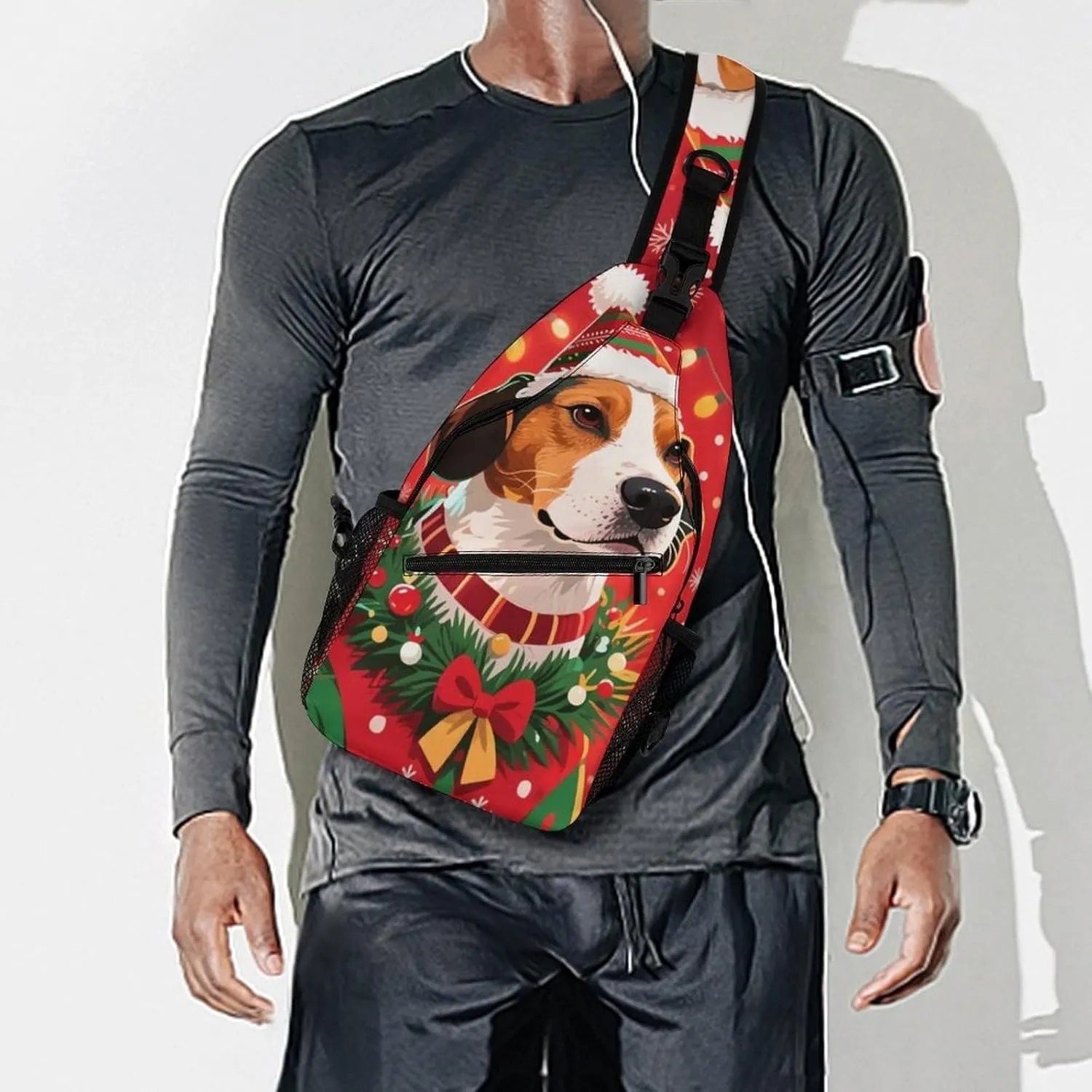 Ultra Lightweight Sling Backpack Chest Day Bag Multipurpose Anti-Theft Rucksack for Cycling Hiking Camping Travel Outdoor, Christmas Dog Art Camera Case Messenger Bag