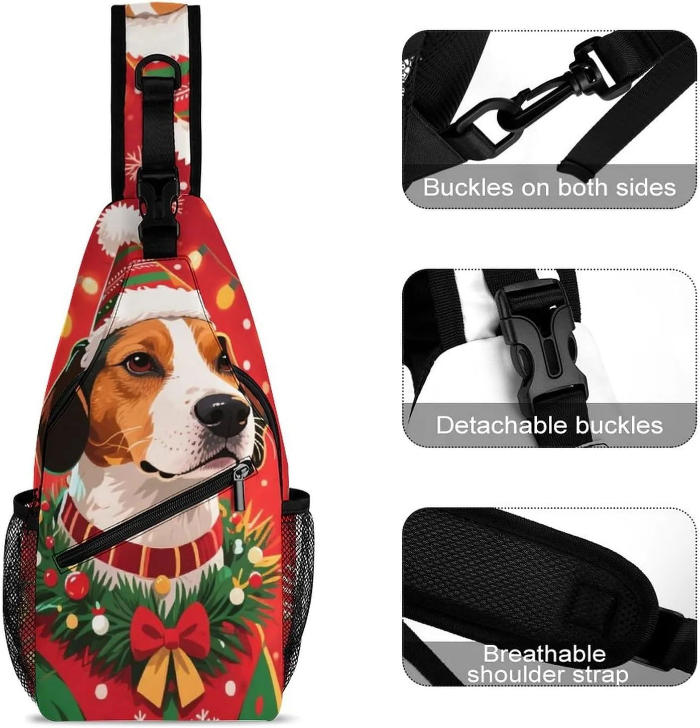 Ultra Lightweight Sling Backpack Chest Day Bag Multipurpose Anti-Theft Rucksack for Cycling Hiking Camping Travel Outdoor, Christmas Dog Art Camera Case Messenger Bag