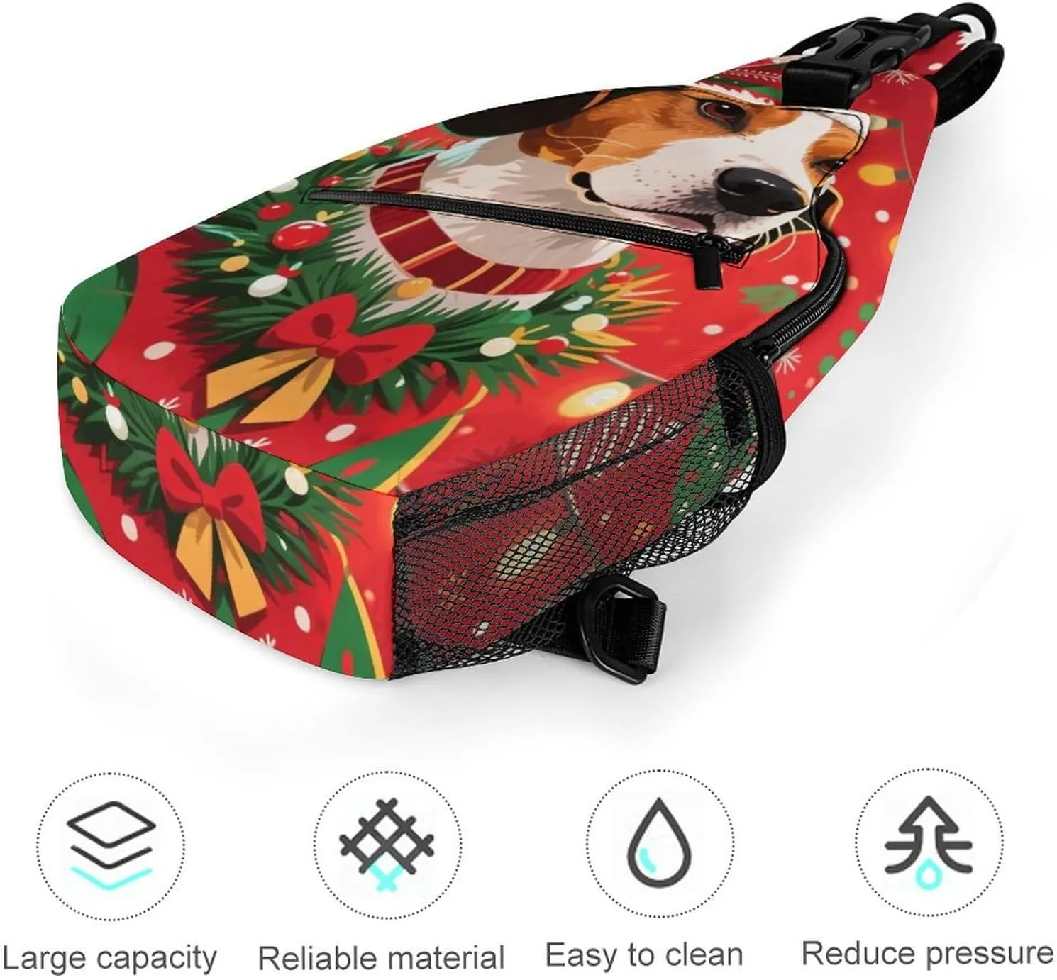Ultra Lightweight Sling Backpack Chest Day Bag Multipurpose Anti-Theft Rucksack for Cycling Hiking Camping Travel Outdoor, Christmas Dog Art Camera Case Messenger Bag