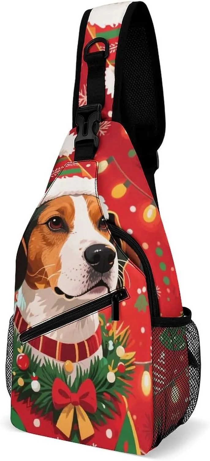 Ultra Lightweight Sling Backpack Chest Day Bag Multipurpose Anti-Theft Rucksack for Cycling Hiking Camping Travel Outdoor, Christmas Dog Art Camera Case Messenger Bag