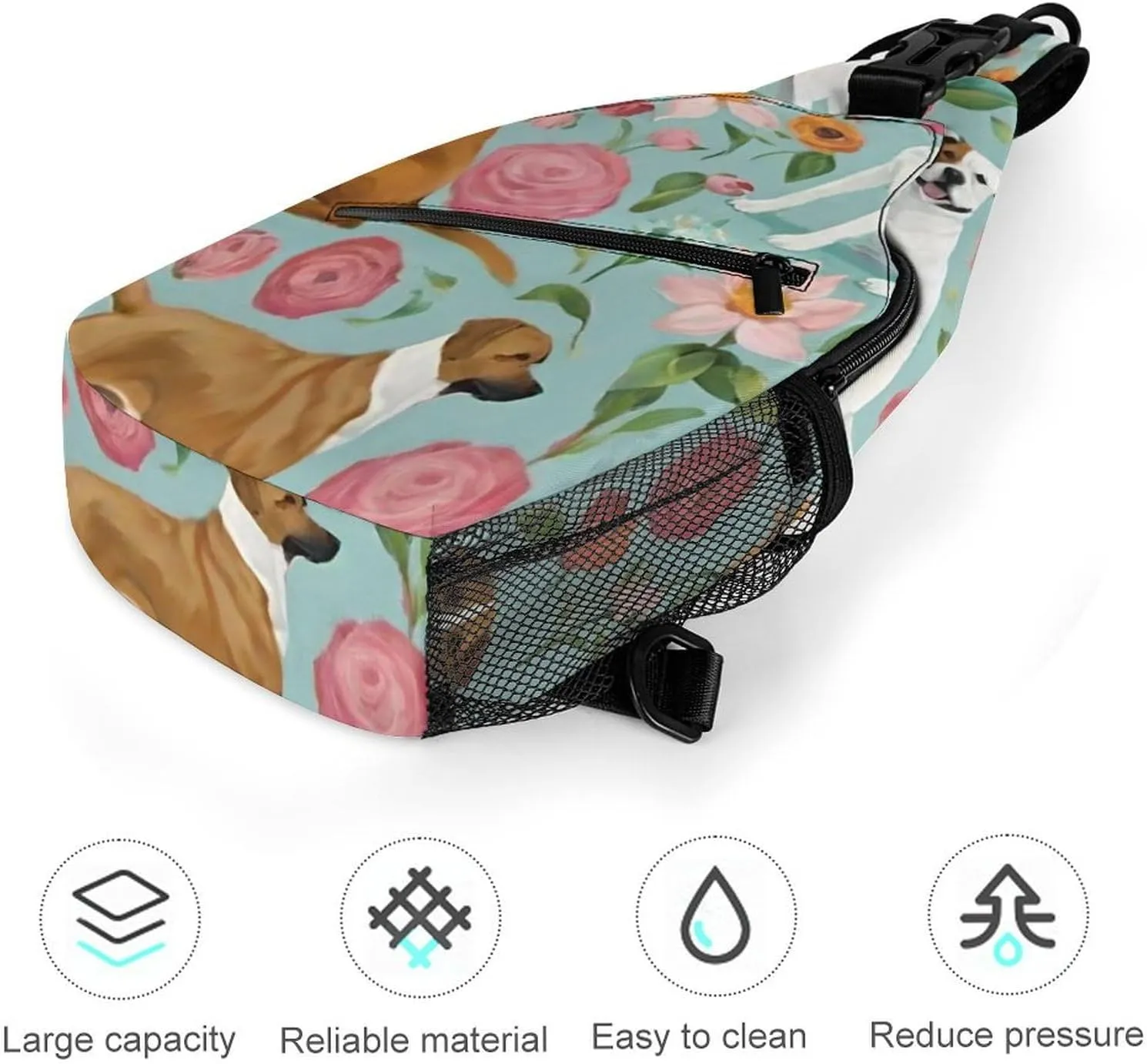 Ultra Lightweight Sling Shoulder Backpack Crossbody Shoulder Bag Multipurpose Anti-Theft Bag for Travel Gym Sport Hiking, Boxer Dog Flowers Florals Cute Flowers Art Tool Backpack