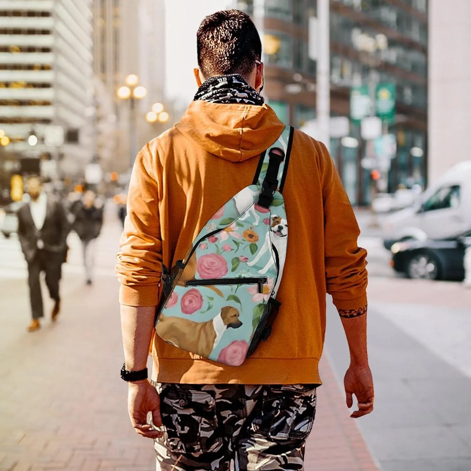 Ultra Lightweight Sling Shoulder Backpack Crossbody Shoulder Bag Multipurpose Anti-Theft Bag for Travel Gym Sport Hiking, Boxer Dog Flowers Florals Cute Flowers Art Tool Backpack
