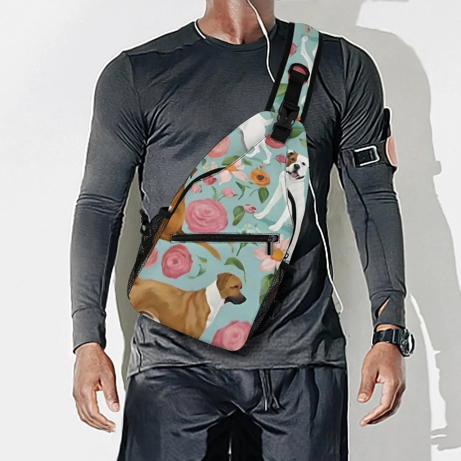 Ultra Lightweight Sling Shoulder Backpack Crossbody Shoulder Bag Multipurpose Anti-Theft Bag for Travel Gym Sport Hiking, Boxer Dog Flowers Florals Cute Flowers Art Tool Backpack