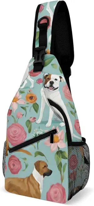 Ultra Lightweight Sling Shoulder Backpack Crossbody Shoulder Bag Multipurpose Anti-Theft Bag for Travel Gym Sport Hiking, Boxer Dog Flowers Florals Cute Flowers Art Tool Backpack