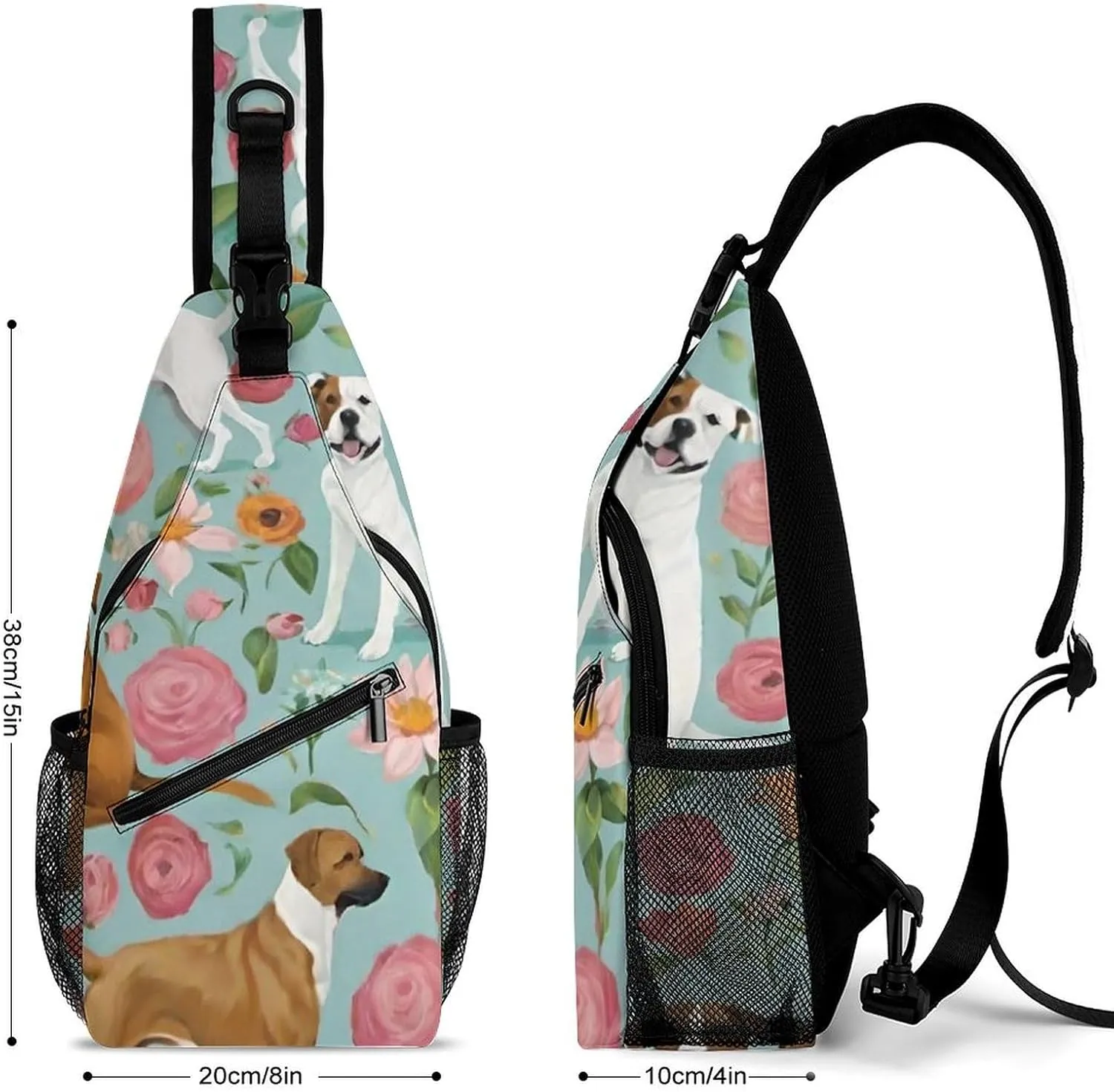 Ultra Lightweight Sling Shoulder Backpack Crossbody Shoulder Bag Multipurpose Anti-Theft Bag for Travel Gym Sport Hiking, Boxer Dog Flowers Florals Cute Flowers Art Tool Backpack