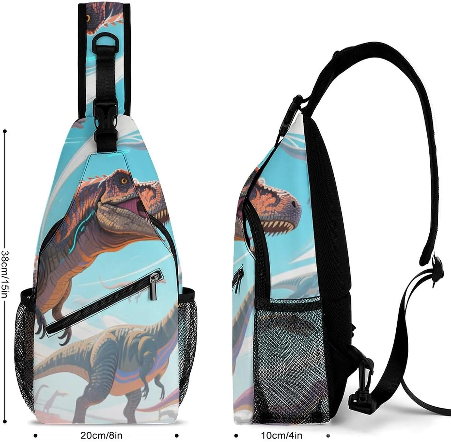 Ultra Lightweight Sling Shoulder Backpack Shoulder Chest Crossbody Bag Multipurpose Anti-Theft Daypack for Hiking Cycling Camping Travel, Animals Dinosaur Art Bookbag