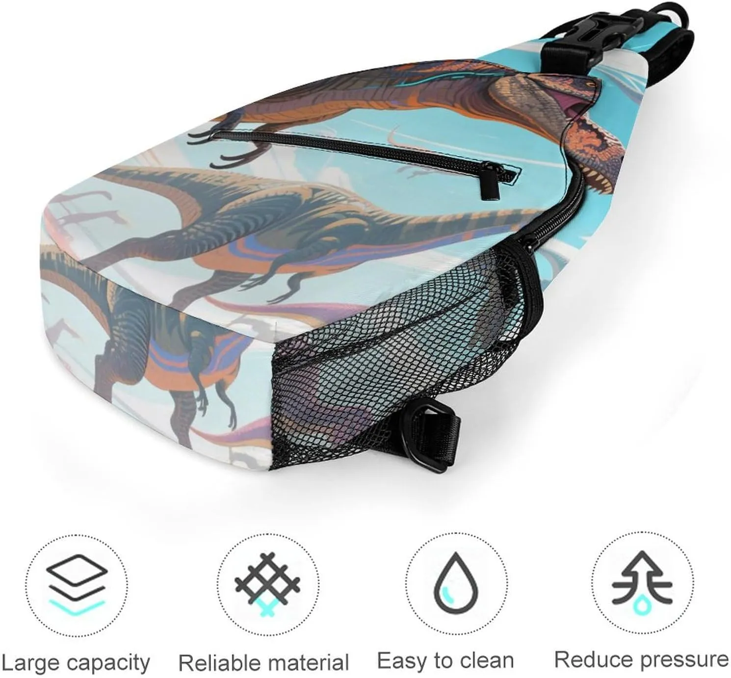 Ultra Lightweight Sling Shoulder Backpack Shoulder Chest Crossbody Bag Multipurpose Anti-Theft Daypack for Hiking Cycling Camping Travel, Animals Dinosaur Art Bookbag