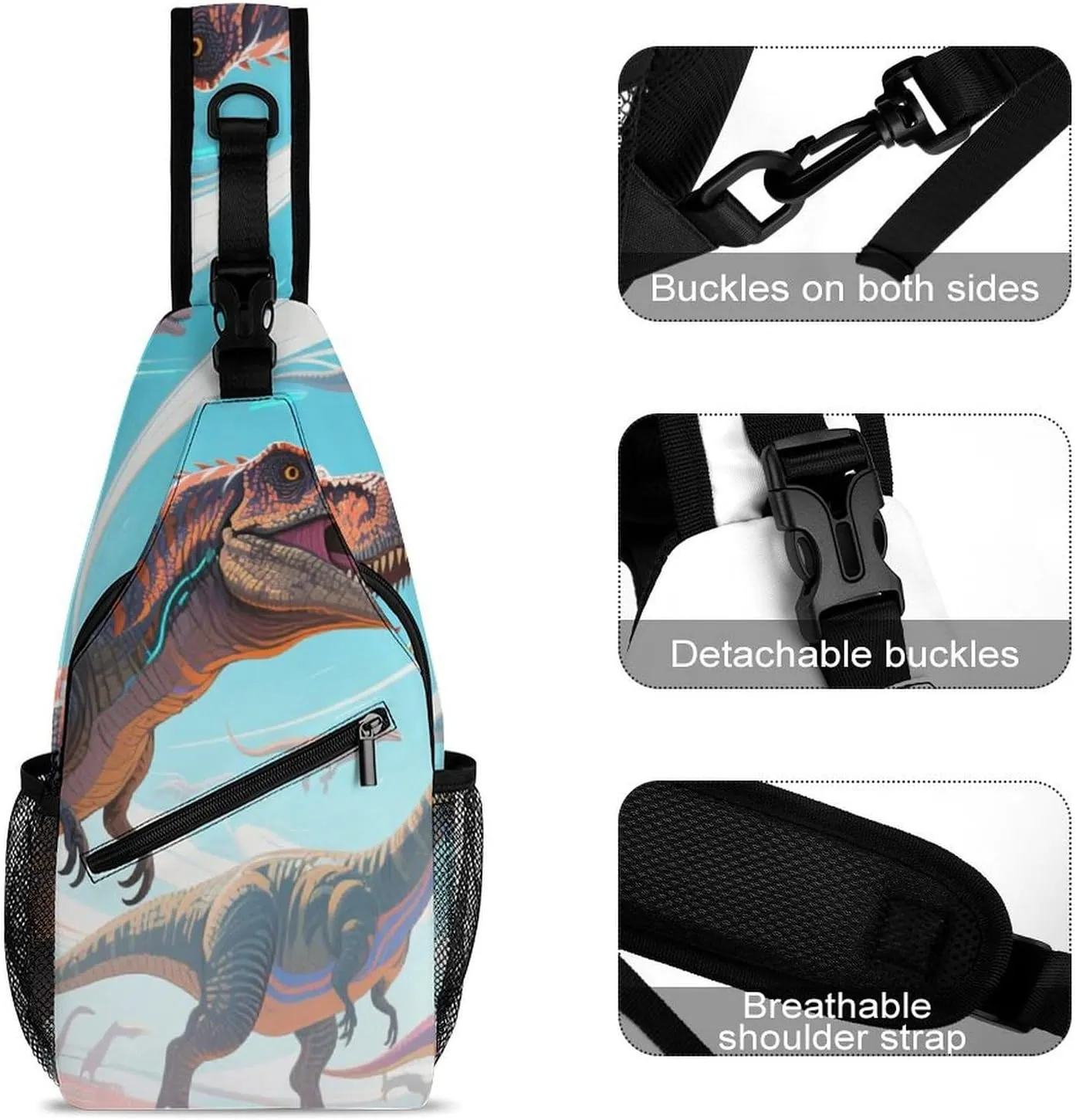 Ultra Lightweight Sling Shoulder Backpack Shoulder Chest Crossbody Bag Multipurpose Anti-Theft Daypack for Hiking Cycling Camping Travel, Animals Dinosaur Art Bookbag