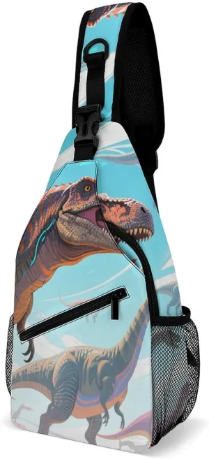 Ultra Lightweight Sling Shoulder Backpack Shoulder Chest Crossbody Bag Multipurpose Anti-Theft Daypack for Hiking Cycling Camping Travel, Animals Dinosaur Art Bookbag