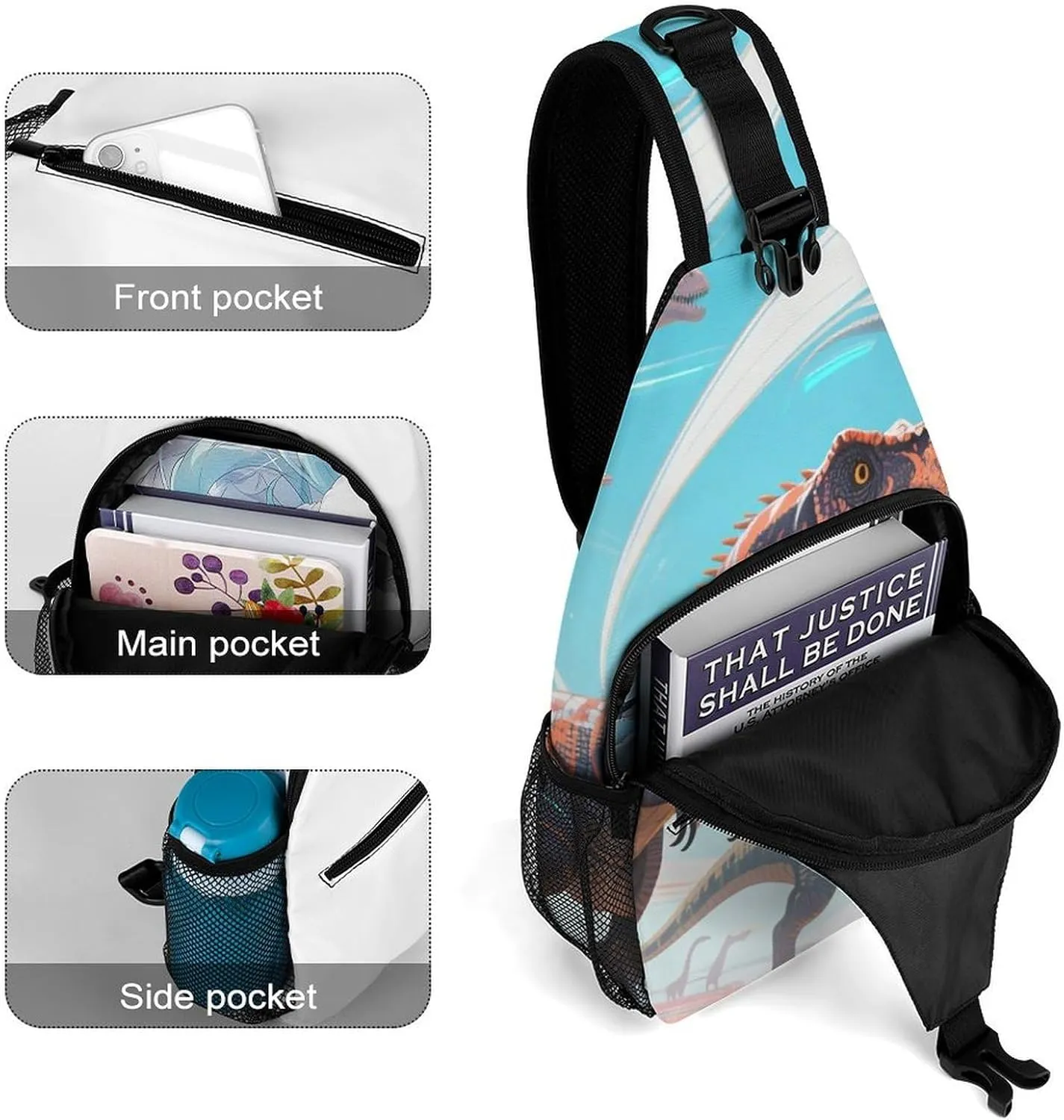 Ultra Lightweight Sling Shoulder Backpack Shoulder Chest Crossbody Bag Multipurpose Anti-Theft Daypack for Hiking Cycling Camping Travel, Animals Dinosaur Art Bookbag