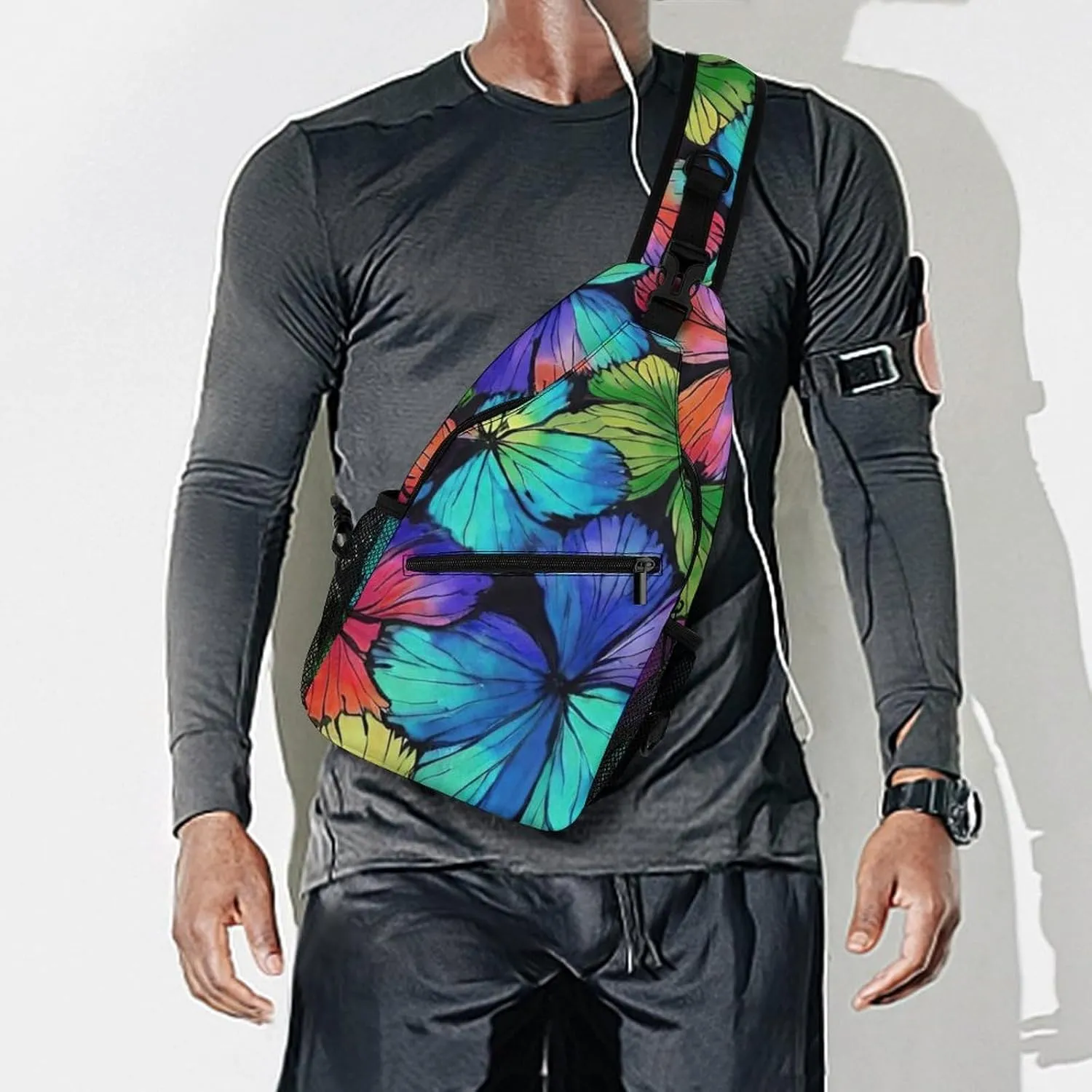 Ultra Lightweight Sling Shoulder Backpack Shoulder Crossbody Bag Chest Pack Multipurpose Anti-Theft Daypack for Outdoors Camping Hiking Trekking, Colorful Butterfly Art
