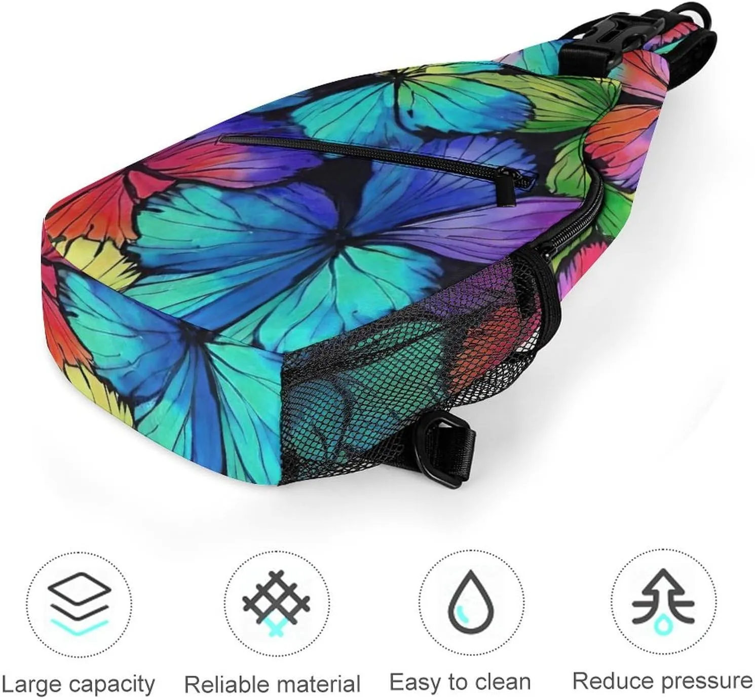 Ultra Lightweight Sling Shoulder Backpack Shoulder Crossbody Bag Chest Pack Multipurpose Anti-Theft Daypack for Outdoors Camping Hiking Trekking, Colorful Butterfly Art