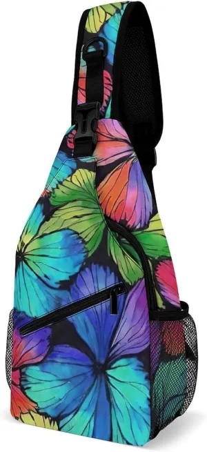 Ultra Lightweight Sling Shoulder Backpack Shoulder Crossbody Bag Chest Pack Multipurpose Anti-Theft Daypack for Outdoors Camping Hiking Trekking, Colorful Butterfly Art