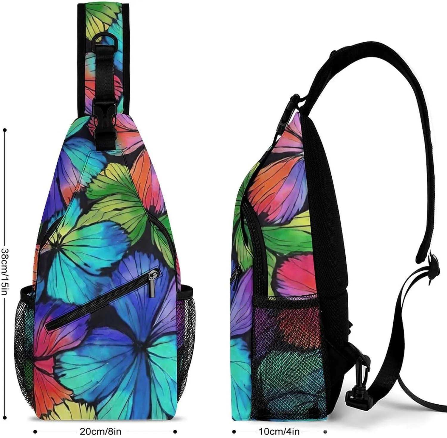 Ultra Lightweight Sling Shoulder Backpack Shoulder Crossbody Bag Chest Pack Multipurpose Anti-Theft Daypack for Outdoors Camping Hiking Trekking, Colorful Butterfly Art