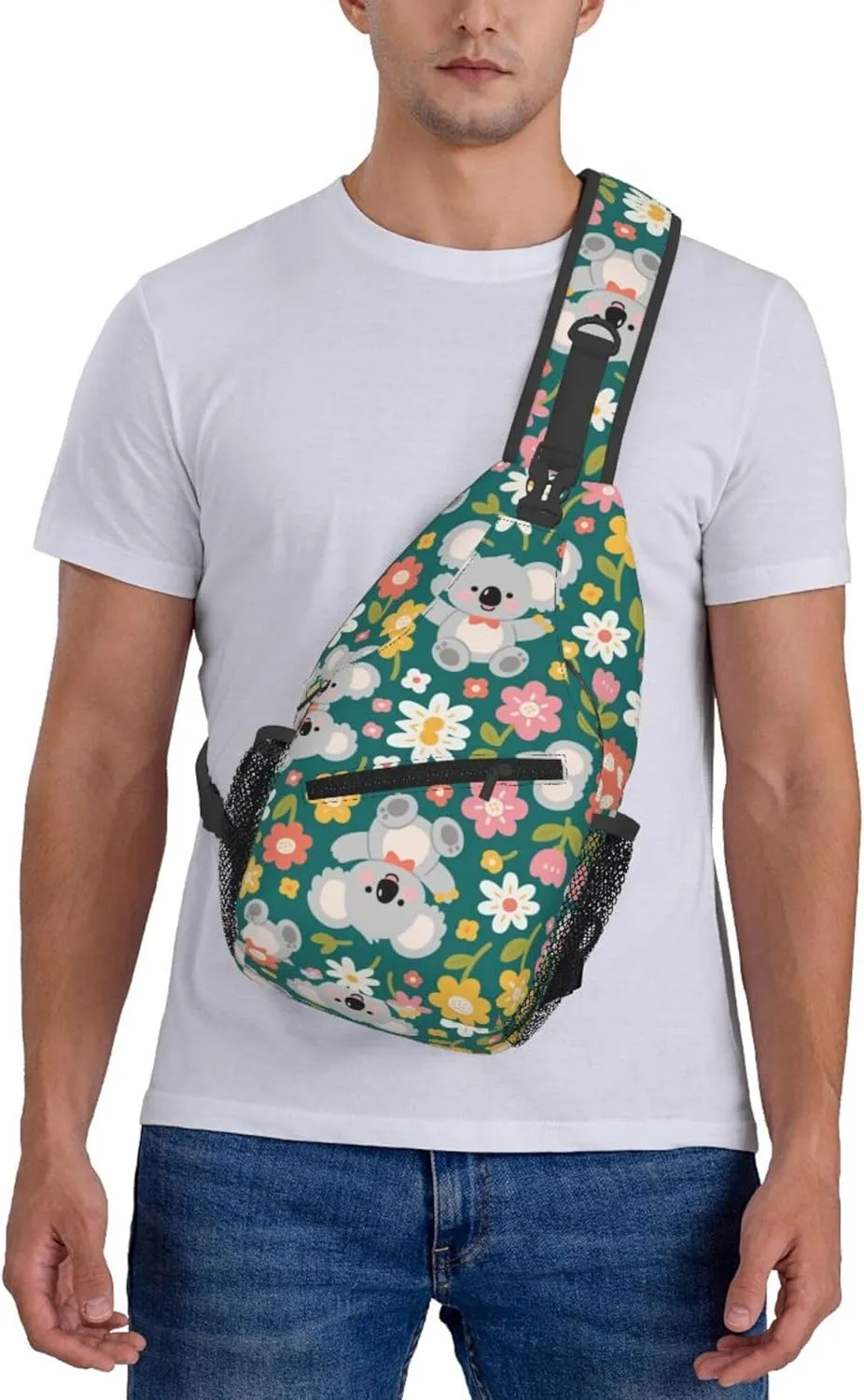 Ultra Lightweight Sling Shoulder Backpack Shoulder Crossbody Bag Chest Pack Multipurpose Anti-Theft Daypack for Outdoors Camping Hiking Trekking, Cute Koala And Flowers Art